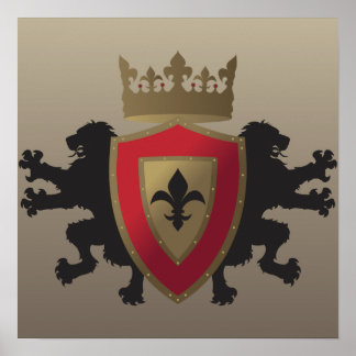 Red Medieval Lion Heraldry Poster