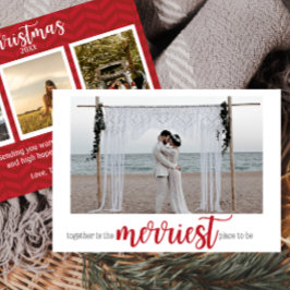 Red Merriest Place to Be Cartões de foto de Natal