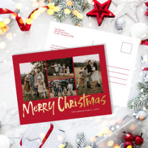 Red Modern Lettering Cinco Fotografias Feliz Natal