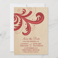 Red Na moda Swirls Salve o Convite de Data