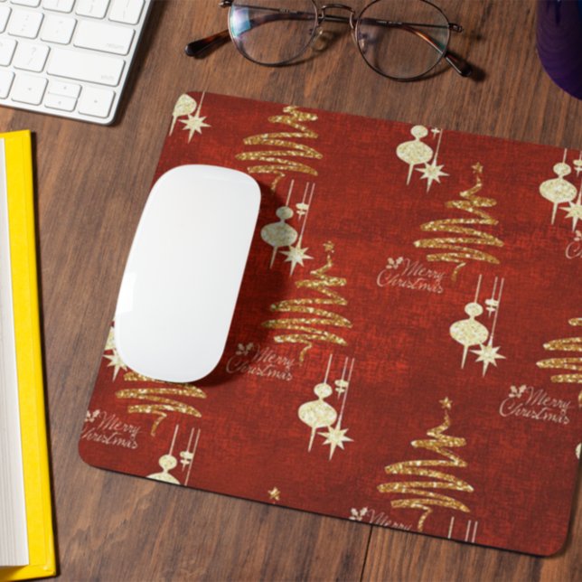 Red & Ouro Feliz Mousepad de Natal (Criador carregado)
