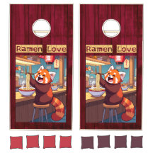 Red Panda Comendo Ramen em Madeira Vermelha - Rame