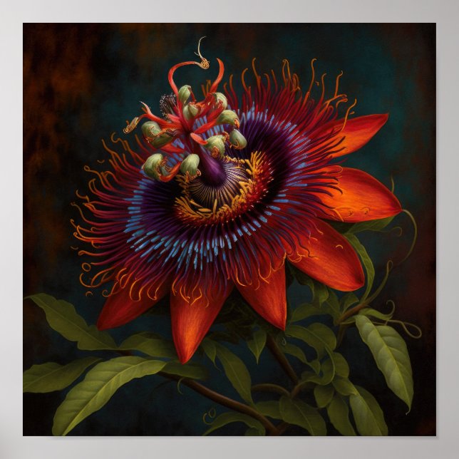 Red Passion Flower Art Impressão Poster (Frente)