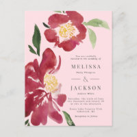 Red Peonies Casamento Blush de Convite