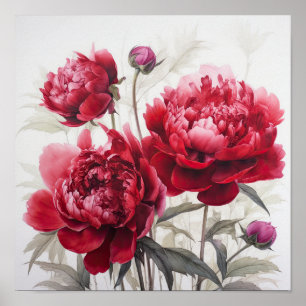 Red Peonies Flower Art Impressão Poster