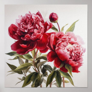 Red Peonies Flower Art Impressão Poster