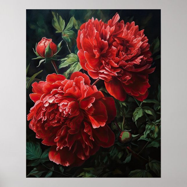 Red Peony Flowers Art Impressão Poster (Frente)