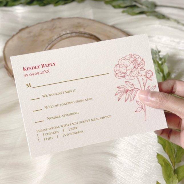 Red Peony Line Desenhando Convite De Casamento, (Criador carregado)