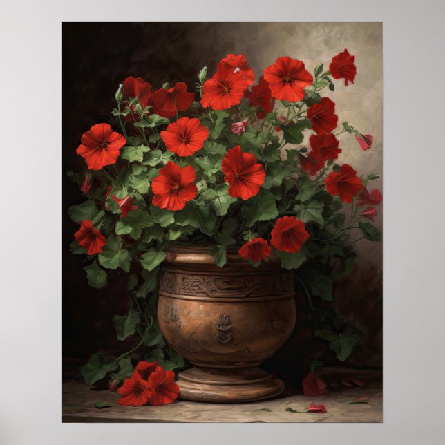 Red Petunia Flowers Art Impressão Poster (Frente)