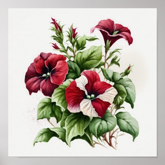Red Petunias Flower Art Impressão Poster (Frente)