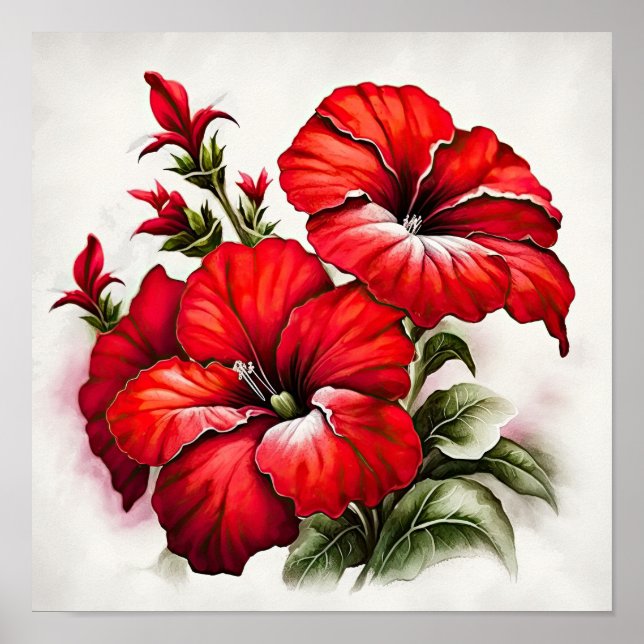 Red Petunias Flower Art Impressão Poster (Frente)