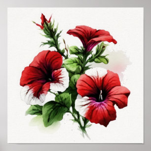Red Petunias Flower Art Impressão Poster