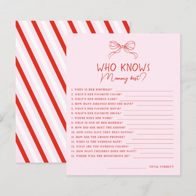 Red Pink Hand Drawn Bow Who Knows Mommy Best Game (Frente/Verso)