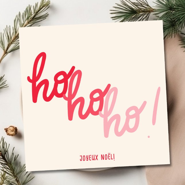 Red Pink Hohoho Joyeux Noel Script Christmas Card (Criador carregado)