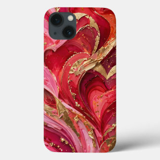 Red & Pink Marble Gold iPhone 13 Case