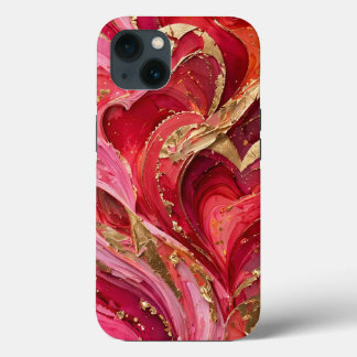Red & Pink Marble Gold iPhone 13 phone Case