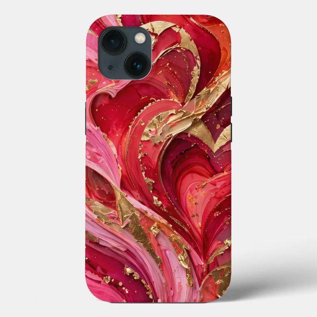 Red & Pink Marble Gold iPhone 13 phone Case (Verso)