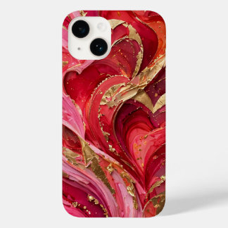 Red & Pink Marble Gold iPhone 14 Case
