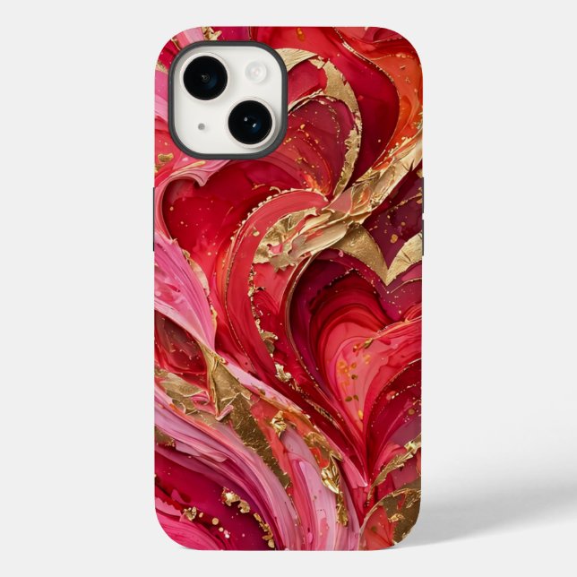 Red & Pink Marble Gold iPhone 14 Case (Verso)