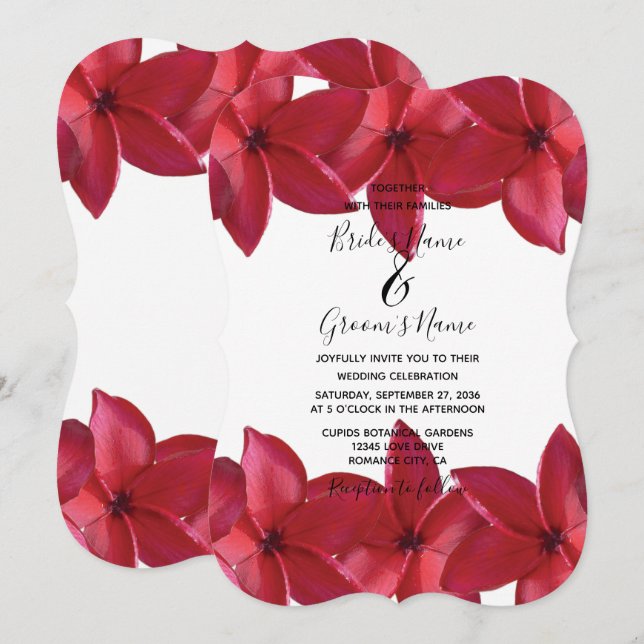 Red Plumeria Frangipani Convites para Casamento (Frente/Verso)