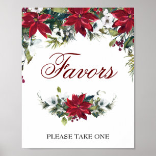 Red Poinsettia Floral Weding Sinal Poster