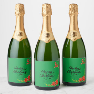 Red Poinsettia Holly Berry Floral Holiday Champage