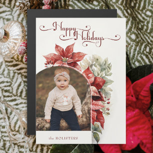 Red Poinsettias Happy Holidays Script Fotografia