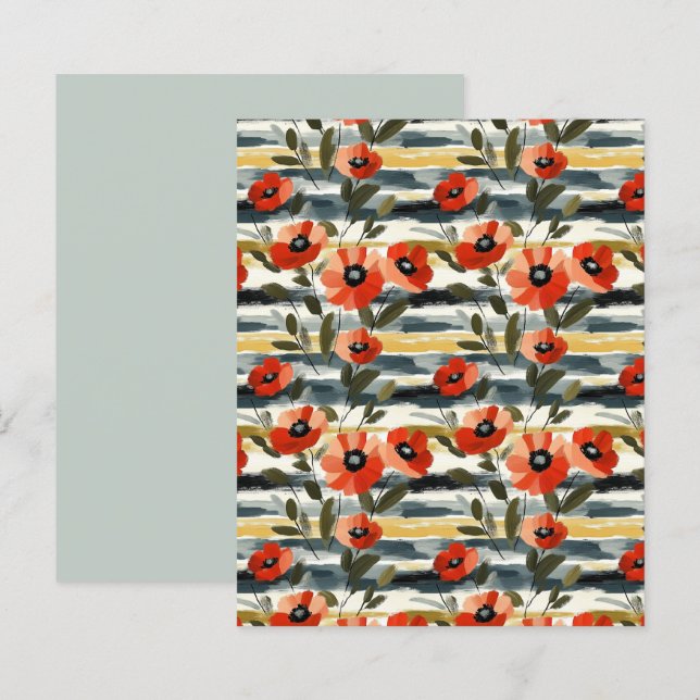 Red Poppy Floral Scrapbook Paper (Frente/Verso)