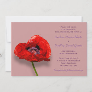 Red Poppy sobre o Convite para Casamento Mauve