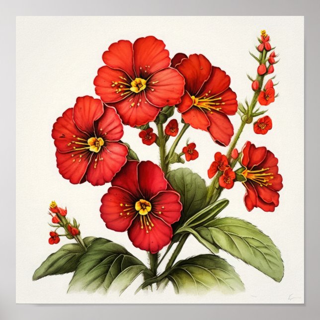 Red Primrose Flowers Art Impressão (Frente)