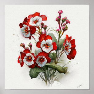 Red Primrose Flowers Art Impressão