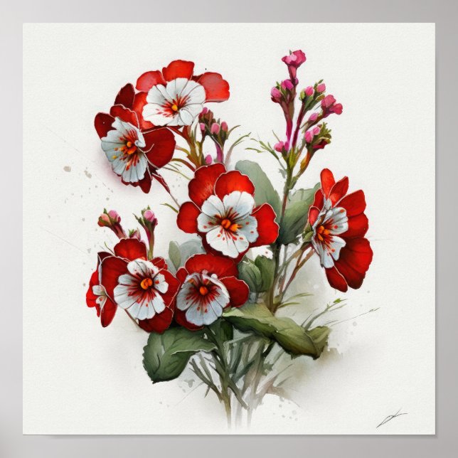Red Primrose Flowers Art Impressão (Frente)