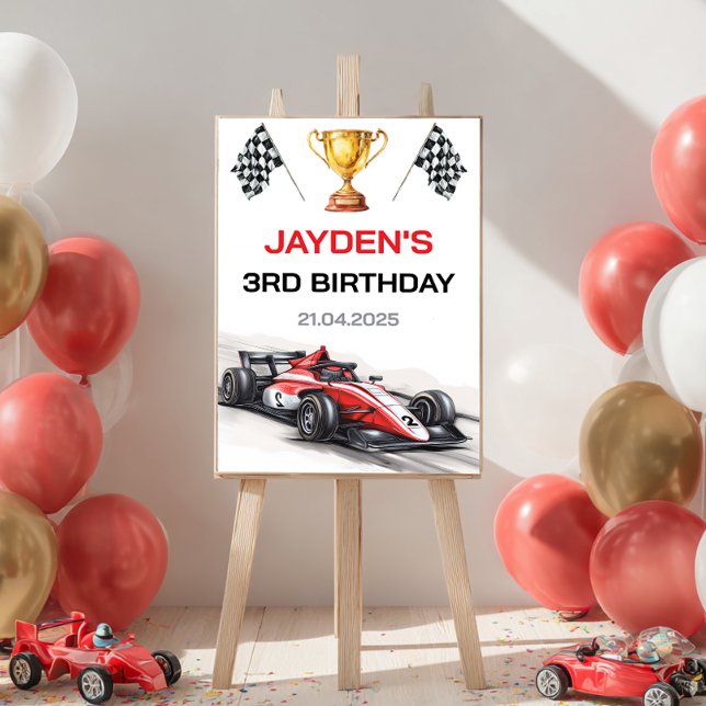 Red Racing Car Boys Birthday Welcome Poster (Criador carregado)