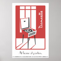 Red Retro Dansette player Pop Art poster