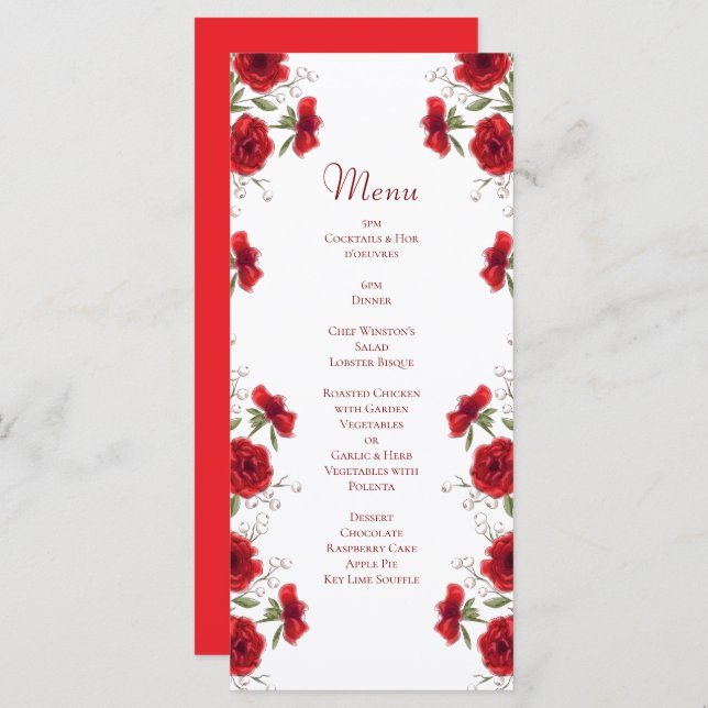 Red Rose Romantic Wedding Menus (Frente/Verso)