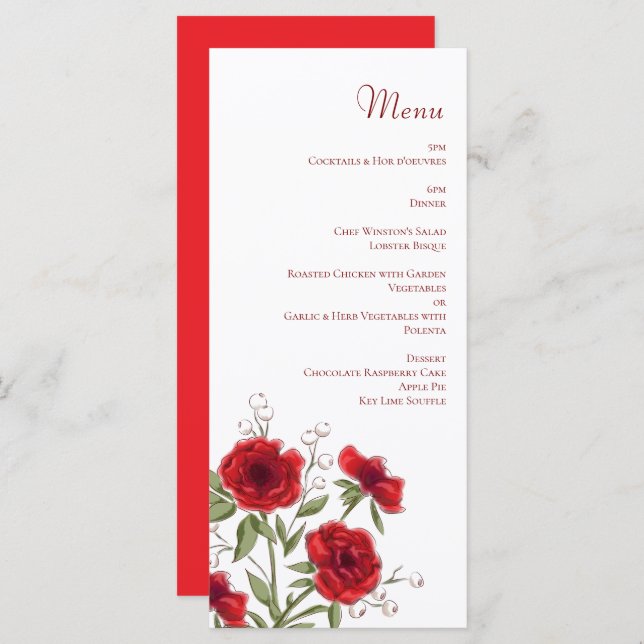 Red Rose Romantic Wedding Menus (Frente/Verso)