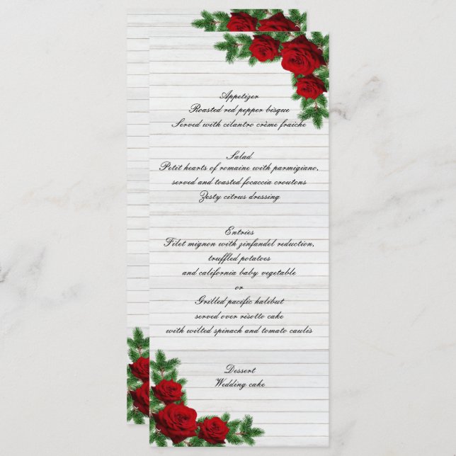 Red Roses And Pine Branch Christmas Wedding Menu (Frente/Verso)