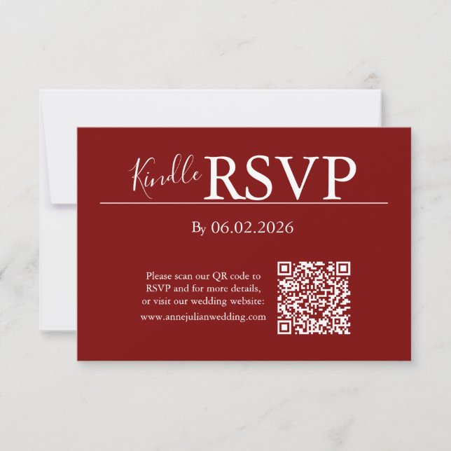 Red RSVP QR Code Card for Modern Wedding (Frente)