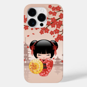 Red Sakura Kokeshi Doll - Geisha Japonês