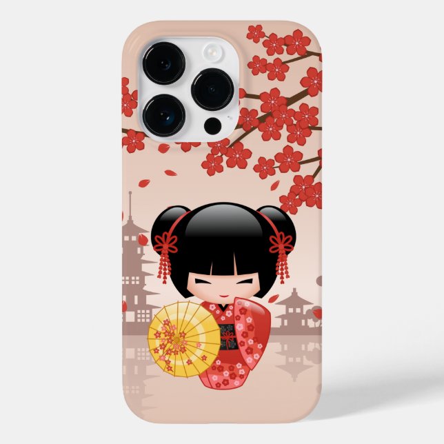 Red Sakura Kokeshi Doll - Geisha Japonês (Verso)