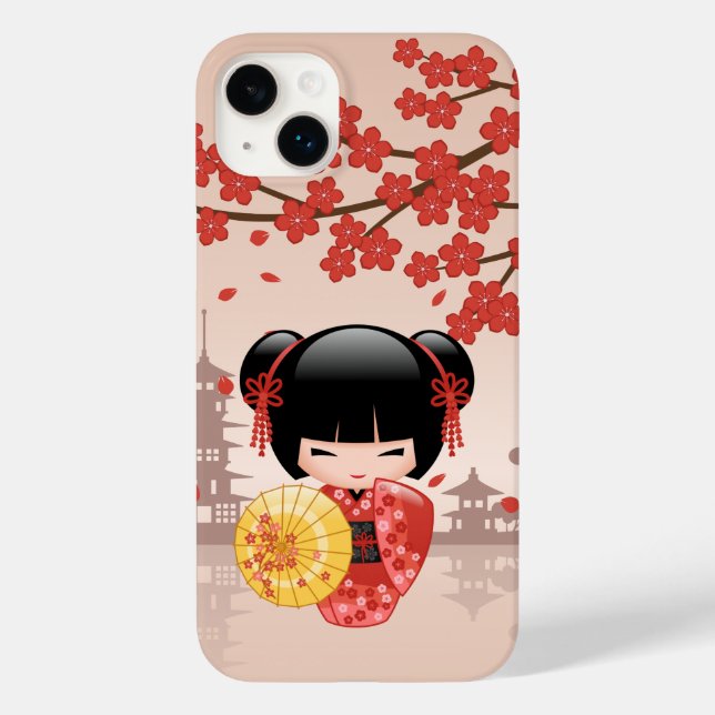 Red Sakura Kokeshi Doll - Geisha Japonês (Verso)