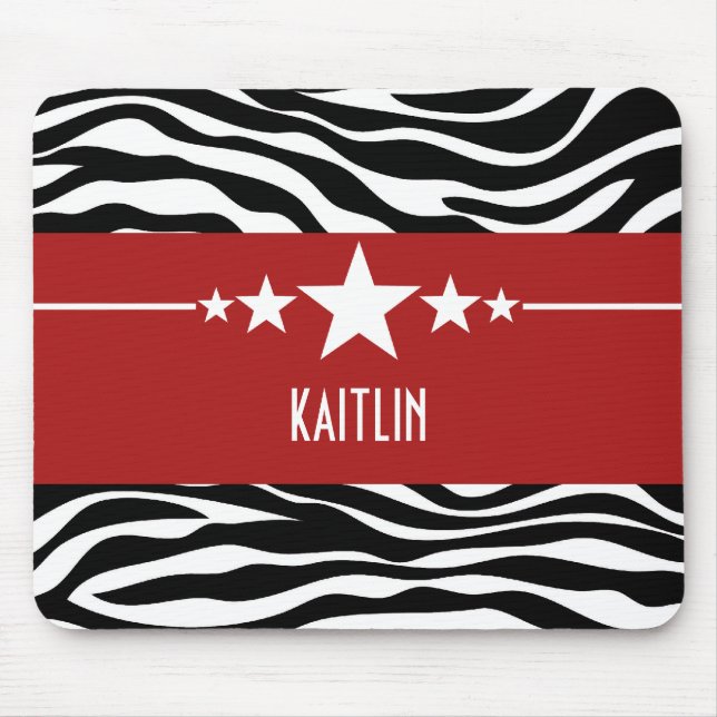 Red Sassy Star Zebra Mousepad (Frente)