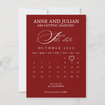 Red Save the date card calendar & photo