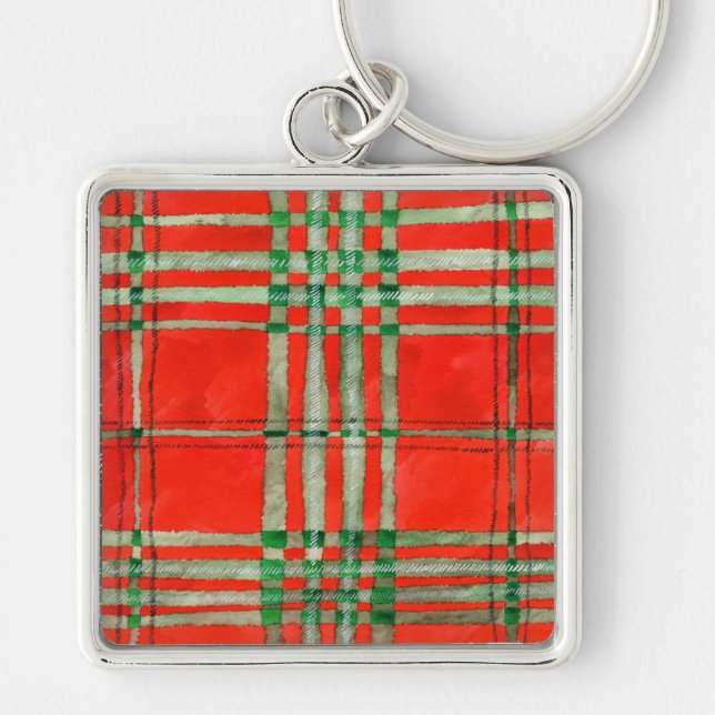 RED SCOTT TARTAN Premium Square Chaveiro (Frente)