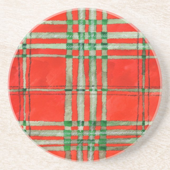 RED SCOTT TARTAN Round Sandstone Porta copos (Frente)