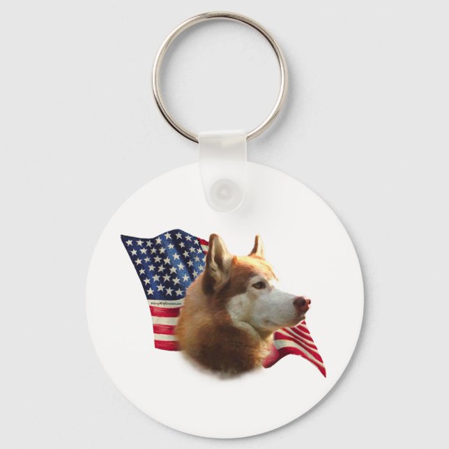 Red Siberian Husky Flag Chaveiro (Frente)