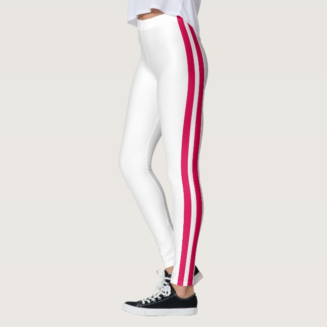 Red Side Stripe White Leggings Choose Your Colors (Esquerda)