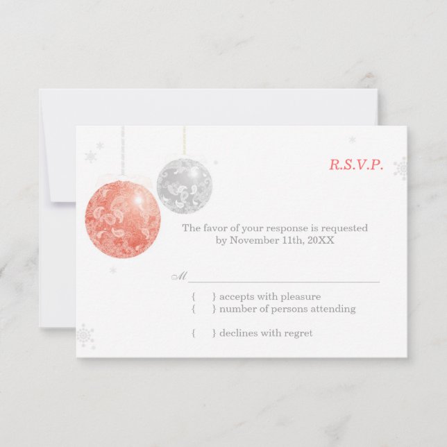Red Silver White Christmas Weding RSVP (Frente)