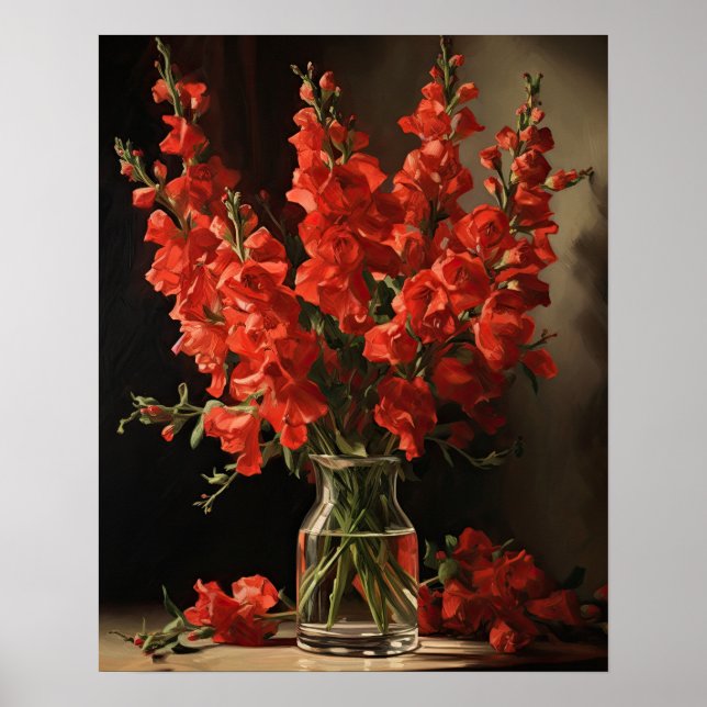 Red Snapdragon Flowers Art Impressão Poster (Frente)