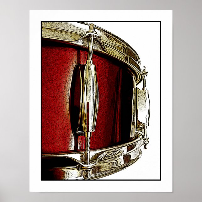 Red Snare Drum Impressão Drummer Musical Poster (Frente)
